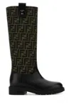Fendi Filo Ff Canvas & Leather Knee-high Boots In Black