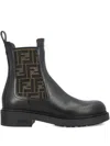 Fendi Filo Leather And Ff Fabric Biker Boots Shoes In Black