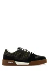 Fendi Match Suede Sneakers With Jacquard Ff Fabric Inserts In Black
