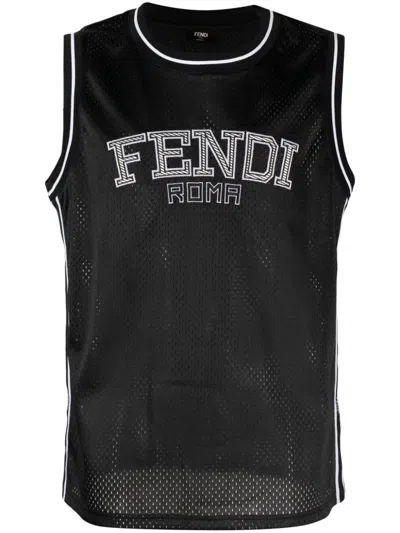 Fendi Logo刺绣坦克背心 In Black