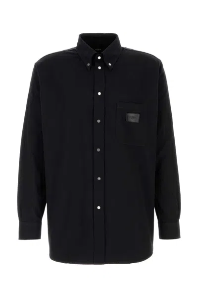 FENDI BLACK LOGO-PATCH SHIRT