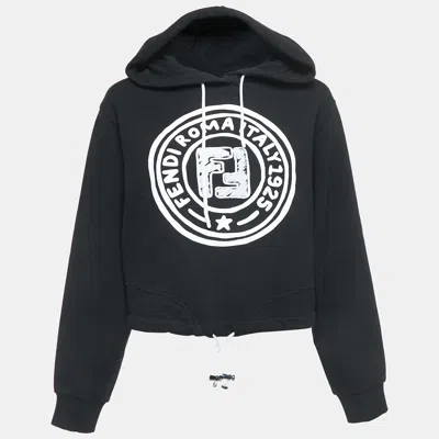 Pre-owned Fendi Black Logo Print Cotton Hoodie Xs