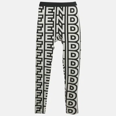 Pre-owned Fendi Black Logo Print Crepe Leggings Xs