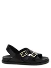 Fendi Women Black Singback Sandals With Ff Buckle Closure And Criss-crossed Straps In Leather Woman In Black