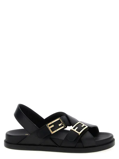 FENDI BLACK LOGO SANDALS