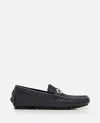 Fendi Round Toe Textured Leather Loafers In Black