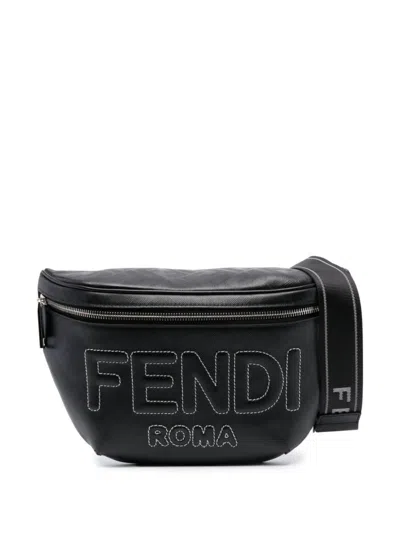 Fendi Black Logo Stitching Belt Bag