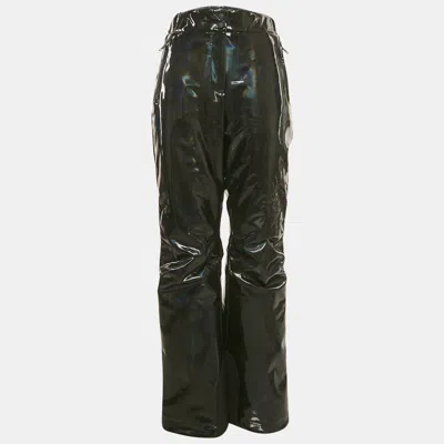 Pre-owned Fendi Black Logo Strip Holographic Synthetic Ski Pants L
