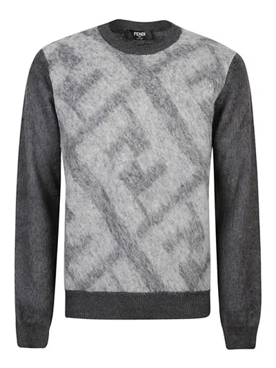 FENDI GREY JACQUARD FF MOTIF SWEATER