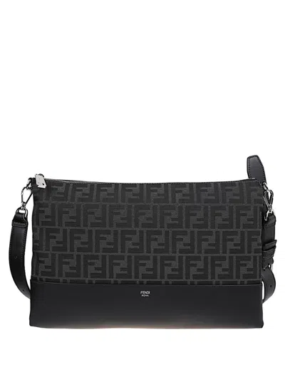 Fendi Black Logoed Leather Pouch