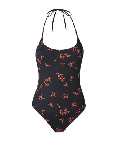 Fendi Black Lycra One-piece Swimsuit With Coral Print