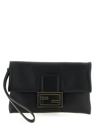 Fendi Black Mamma Baguette Clutch In Red
