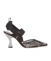 Fendi Black Mesh And Embroidery High-heeled Slingbacks In Black