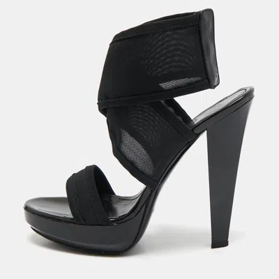 Pre-owned Fendi Black Mesh And Patent Ankle Strap Sandals Size 38