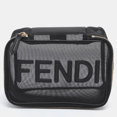 Pre-owned Fendi Black Mesh Logo Cosmetic Case