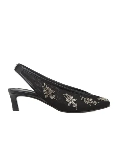 Fendi Black Mesh Low-heeled Slingbacks With Embroidery