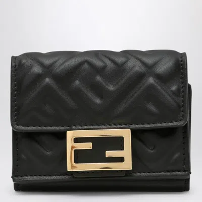 Fendi Ladies Black Nappa Leather Micro Trifold Wallet