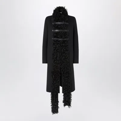 Fendi Black Midi Coat In Wool And Sheepskin