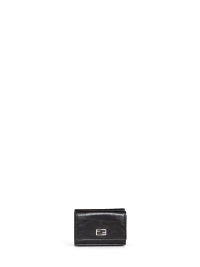 Fendi Black Mini Trifold Tube Compact Wallet