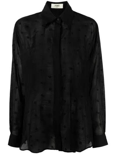 Fendi Black Monogram Embroidered Shirt