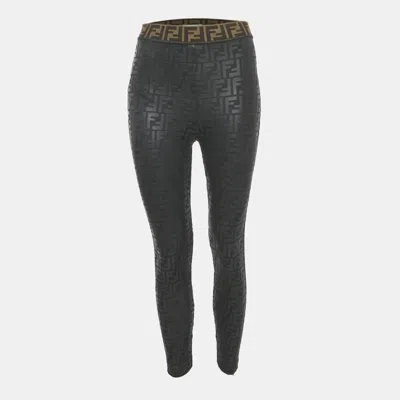 Pre-owned Fendi Black Monogram Jersey Leggings S