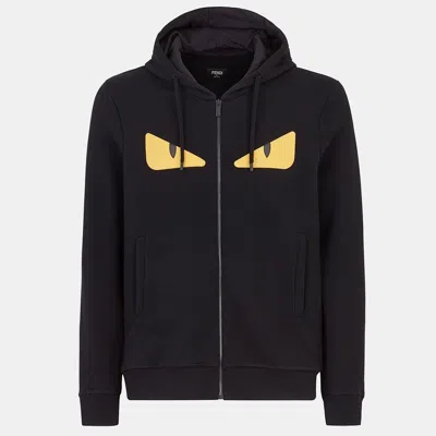 Pre-owned Fendi Black Monster Eyes Appliqued Wool Blend Hoodie L