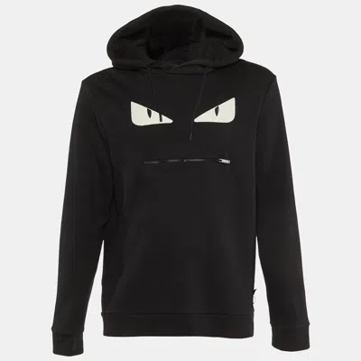 Pre-owned Fendi Black Monster Eyes Patch Detail Cotton Knit Hoodie L