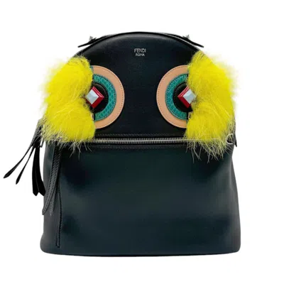 Pre-owned Fendi Black Multi-color Leather Fur Backpack () In Black, Multi-color