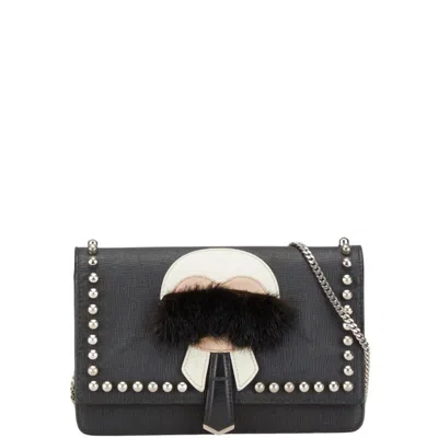 Pre-owned Fendi Black Multi-color Leather Fur Chain/shoulder Wallet ()