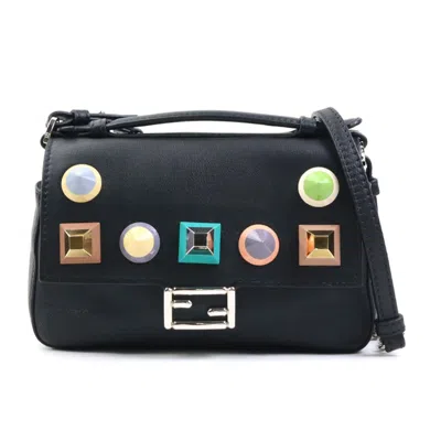 Pre-owned Fendi Black Multi-color Leather Handbag Shoulder Bag () In Black, Multi-color