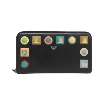 Pre-owned Fendi Black Multi-color Leather Long Wallet (bi-fold) ()