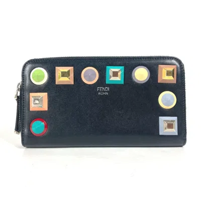 Pre-owned Fendi Black Multi-color Leather Long Wallet (bi-fold) () In Black, Multi-color