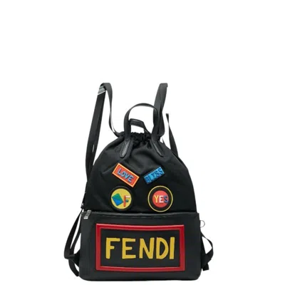 Pre-owned Fendi Black Multi-color Nylon Leather Backpack ()
