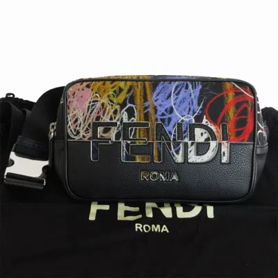 Pre-owned Fendi Black Multi-color Nylon Leather Shoulder Bag Sling Bag () In Black, Multi-color