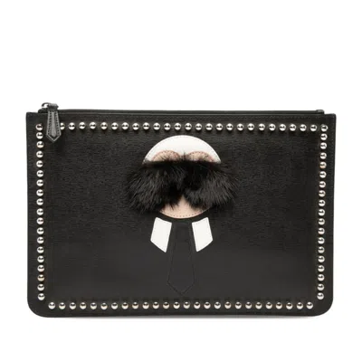 Pre-owned Fendi Black Multi-color Leather Fur Clutch Bag ()