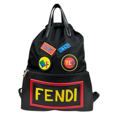 Pre-owned Fendi Black Multi-color Nylon Leather Backpack ()