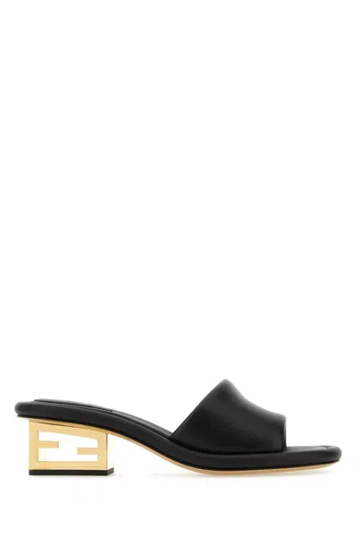 Fendi Black Nappa Leather Baguette Mules