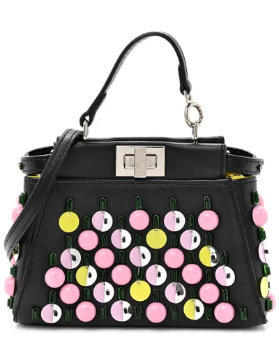 Fendi Black Nappa Leather Beaded Micro Peekaboo Iconic Satchel (authentic Pre-  Loved)