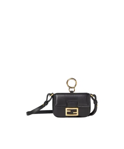 Fendi Nano Baguette Charm In Black Nappa In Transparent