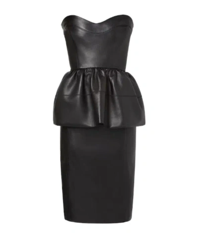 Fendi Strapless Peplum Midi Dress In Black