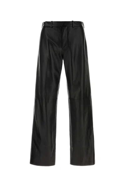Fendi Nappa Leather Wide Leg Trousers Belt Loops In Black