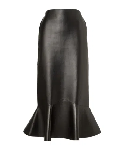 Fendi Leather Midi Skirt In Black