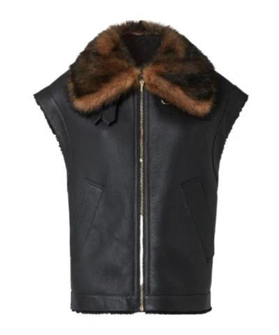 Fendi Fur-collar Zip Gilet In Black