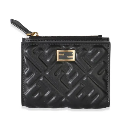 Pre-owned Fendi Black Nappa Zucca Compact Wallet