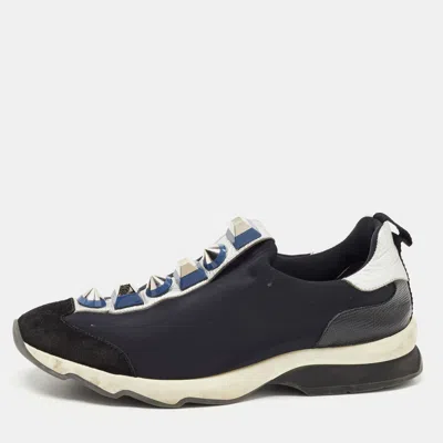 Pre-owned Fendi Black Neoprene And Leather Studded Slip On Sneakers Size 40