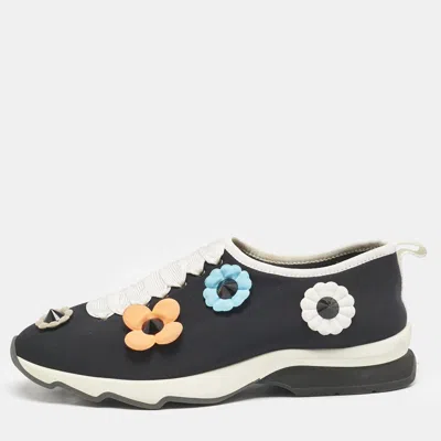 Pre-owned Fendi Black Neoprene Flowerland Slip On Sneakers Size 39