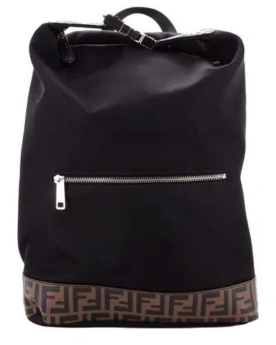 Pre-owned Fendi Black Nylon & Zucca Embossed Leather Santander Backpack (authentic Pre-  Loved)