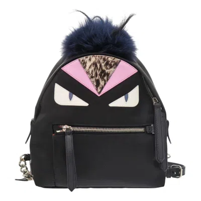 Pre-owned Fendi Black Nylon Fur Backpack ()