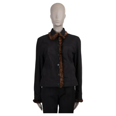 Pre-owned Fendi Black Nylon Fur Trim Windbreaker Jacket 46 L