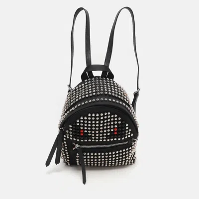 Pre-owned Fendi Black Nylon Monster Studs Mini Black Backpack